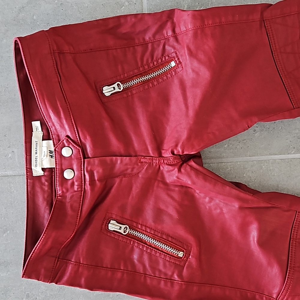 ISABEL MARANT FOR H&M RED BIKER PANTS 34 STEAM PUNK FRENCH CHIC